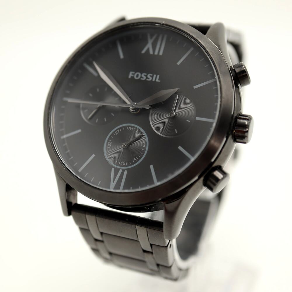 Fossil Fenmore Black Multifunction 43mm Watch 24HR Day Date BQ2365 w New Battery